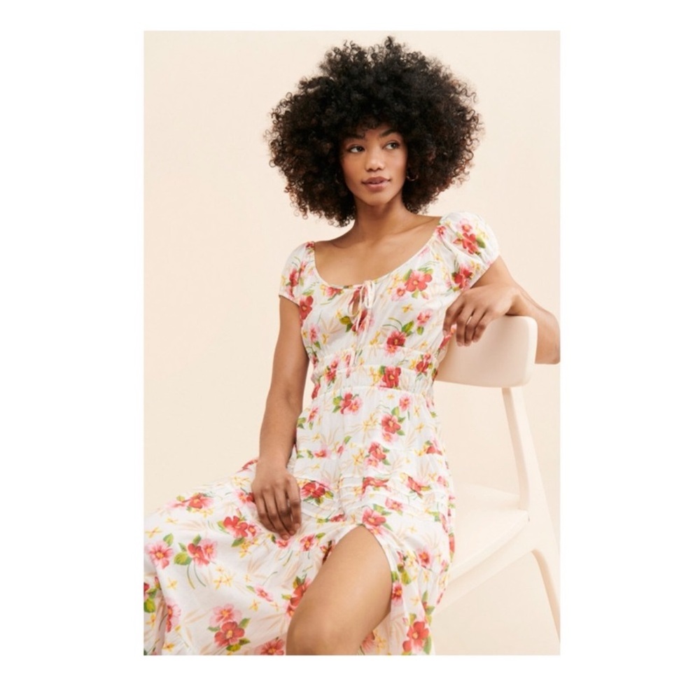 New! LoveShackFancy Magdalene Floral Ruffle Cotton Midi Dress in Pink Hibiscus - Picture 4 of 16